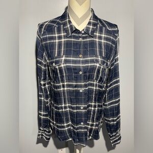 PAIGE Blue and White Casual Button Down Shirt